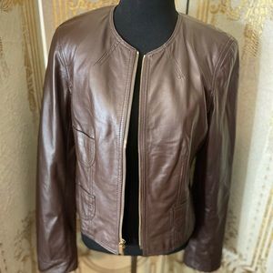 Jones New York brown leather jacket size medium